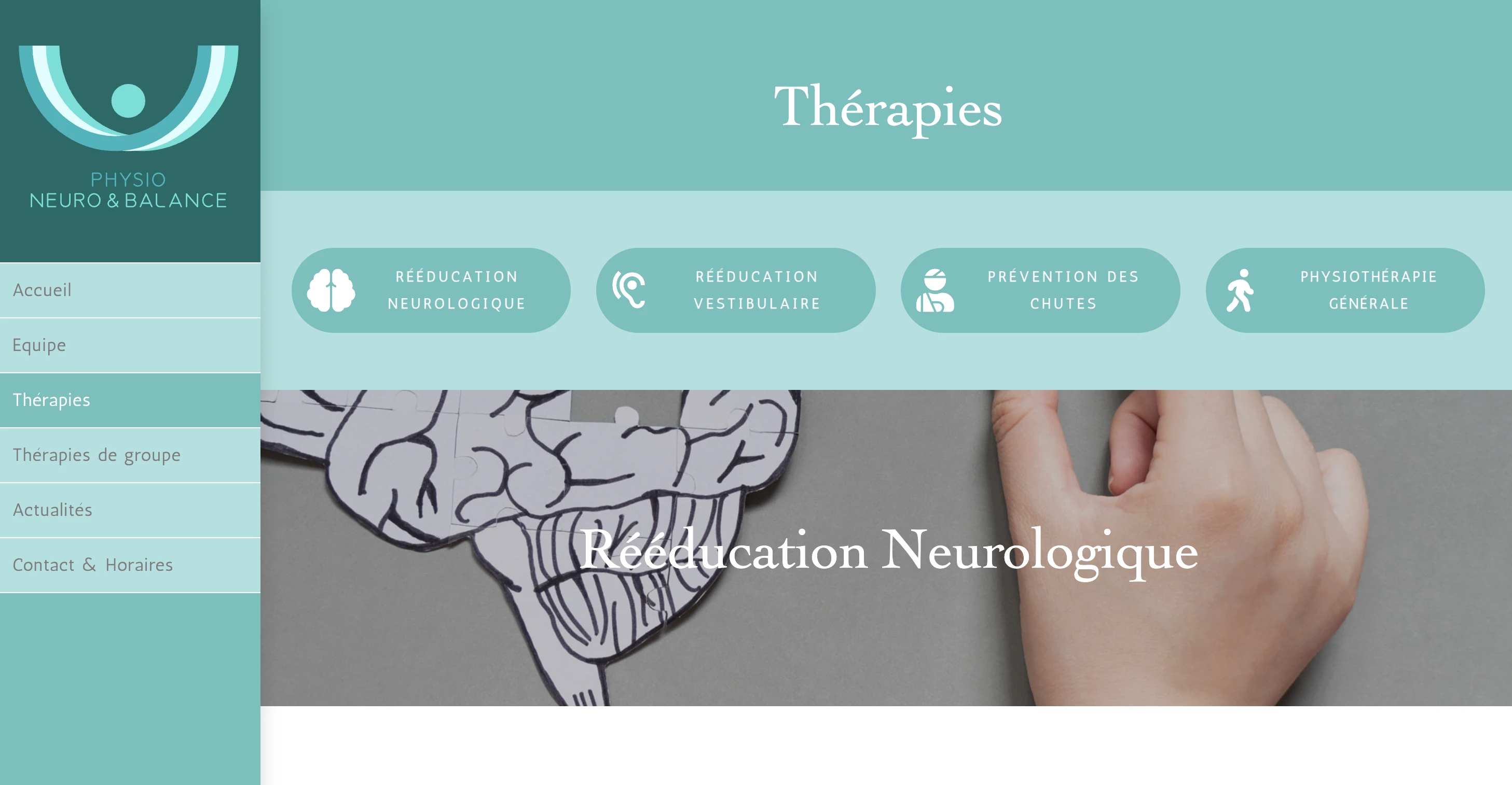 Page thérapies du site Physio Neuro & Balance – cabinet de physiothérapie Genève