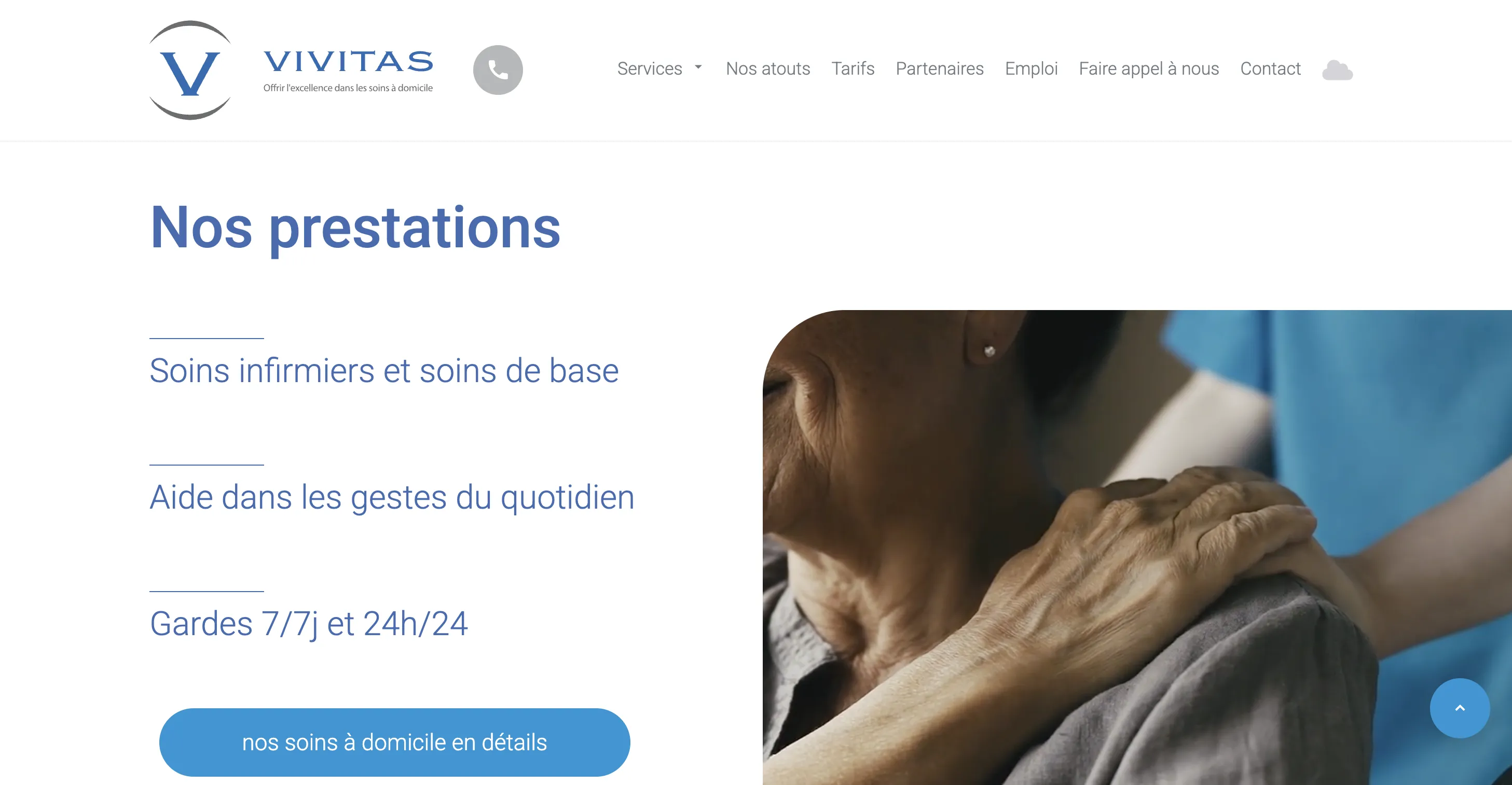 Page prestations du site Vivitas – soins à domicile à Genève